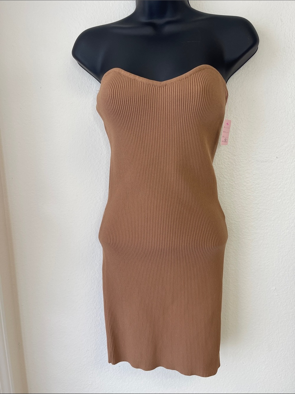 Forever 21 Brown Strapless Ribbed Bodycon Dress